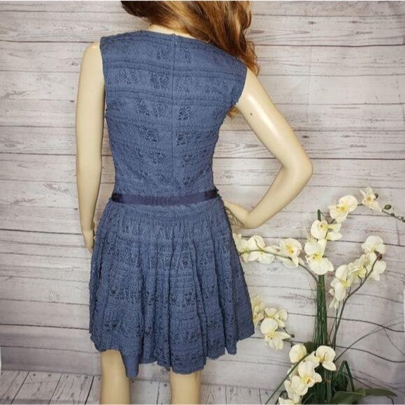 Zara Basic navy blue Women’s sleeveless Lace Dress With ribbon Bow Tie Waist S - Picture 6 of 9
